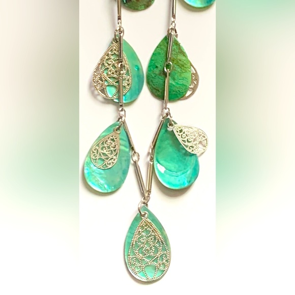 🐚14”/8” Double Strand Genuine Turquoise Shell w/ Silver Tone Delicate Filigree - Picture 2 of 12